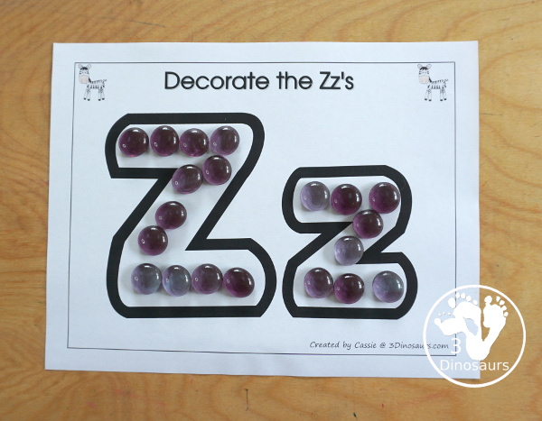 Free Romping & Roaring Z Pack Letter Pack: Z is for Zebra - a letter z pack that has prewriting, finding letters, tracing letters, coloring pages, shapes, puzzles, and more - 3Dinosaurs.com