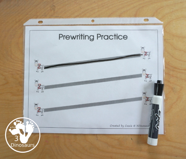 Free Romping & Roaring Z Pack Letter Pack: Z is for Zebra - a letter z pack that has prewriting, finding letters, tracing letters, coloring pages, shapes, puzzles, and more - 3Dinosaurs.com