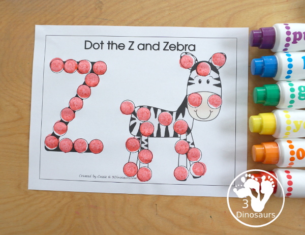 Free Romping & Roaring Z Pack Letter Pack: Z is for Zebra - a letter z pack that has prewriting, finding letters, tracing letters, coloring pages, shapes, puzzles, and more - 3Dinosaurs.com