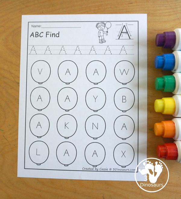 Balloon ABC Letter Find - All 26 Letters of the Alphabet - you have uppercase only and lowercase only with tracing the letters and find the letters. - 3Dinosaurs.com