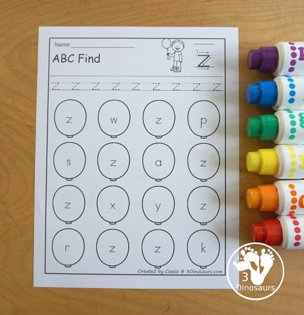 Balloon ABC Letter Find - All 26 Letters of the Alphabet - you have uppercase only and lowercase only with tracing the letters and find the letters. - 3Dinosaurs.com