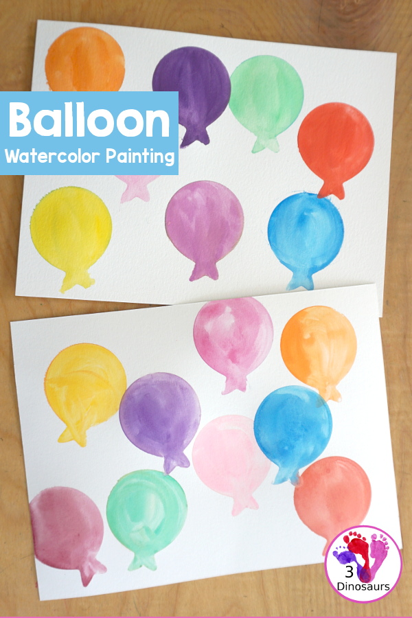 Balloon Watercolor Painting with Cookie Cutters - a simple watercolor painting with a balloon cookie cutter that kids of all ages can do for a party or New Year's Eve - 3Dinosaurs.com