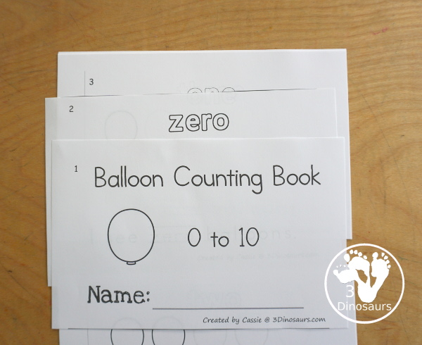 Free Balloon Number Word Counting Book Printable - with numbers from - to 10 for tracing, coloring, and counting balloon - 3Dinosaurs.com