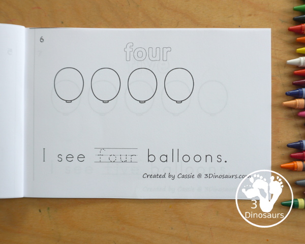 Free Balloon Number Word Counting Book Printable - with numbers from - to 10 for tracing, coloring, and counting balloon - 3Dinosaurs.com
