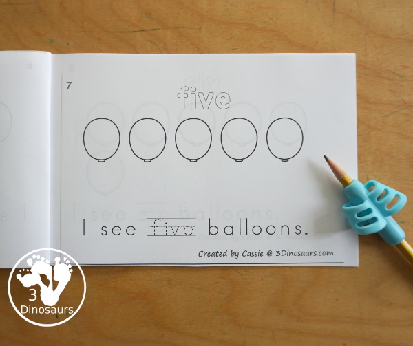 Free Balloon Number Word Counting Book Printable - with numbers from - to 10 for tracing, coloring, and counting balloon - 3Dinosaurs.com
