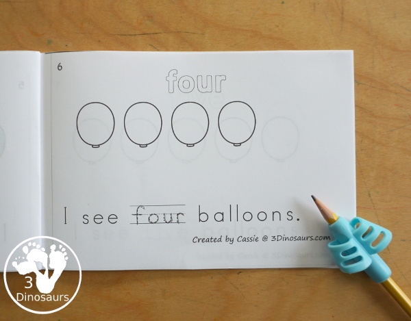 Free Balloon Number Word Counting Book Printable - with numbers from - to 10 for tracing, coloring, and counting balloon - 3Dinosaurs.com