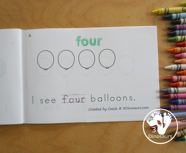 Free Balloon Number Word Counting Book Printable - with numbers from - to 10 for tracing, coloring, and counting balloon - 3Dinosaurs.com