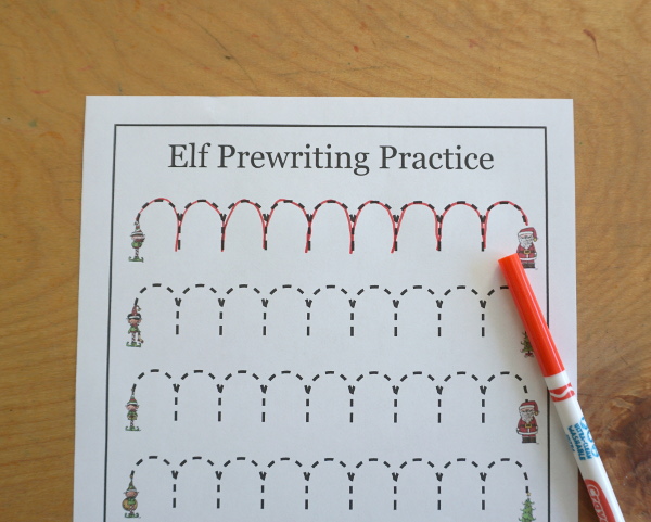 Free Elf Prewriting Printables with 28 different prewriting printables with and elf and Christmas theme - 3Dinosaurs.com
