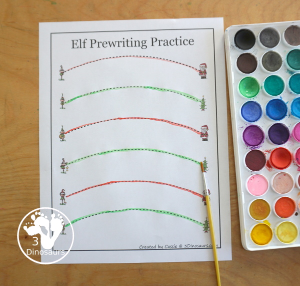 Free Elf Prewriting Printables with 28 different prewriting printables with and elf and Christmas theme - 3Dinosaurs.com