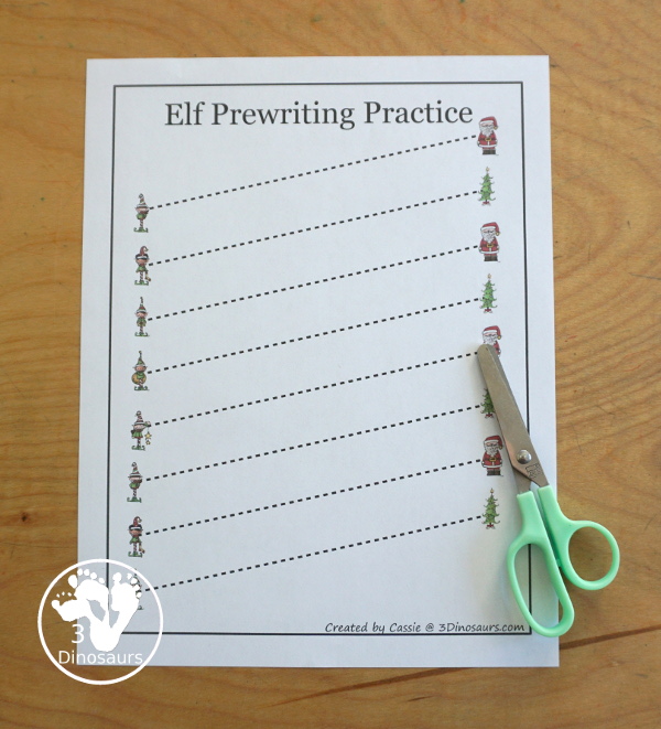 Free Elf Prewriting Printables with 28 different prewriting printables with and elf and Christmas theme - 3Dinosaurs.com