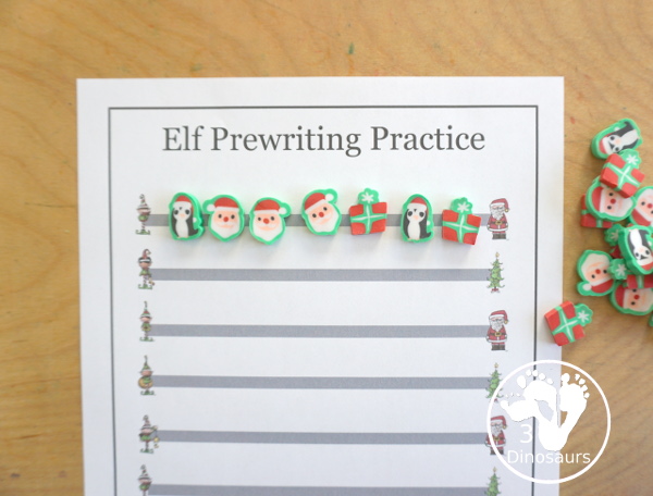 Free Elf Prewriting Printables with 28 different prewriting printables with and elf and Christmas theme - 3Dinosaurs.com