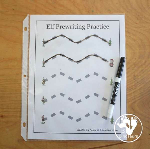 Free Elf Prewriting Printables with 28 different prewriting printables with and elf and Christmas theme - 3Dinosaurs.com
