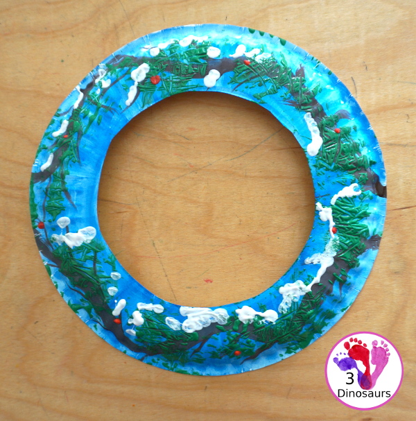 Winter Evergreen Wreath Craft - a fun wreath craft with a evergreen tree in winter with berries and snow. - 3Dinosaurs.com
