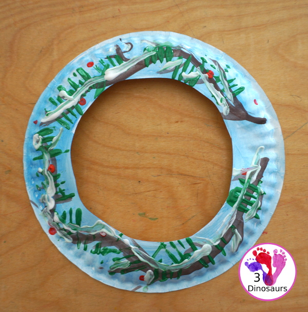 Winter Evergreen Wreath Craft - a fun wreath craft with a evergreen tree in winter with berries and snow. - 3Dinosaurs.com