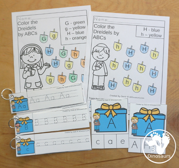 Hanukkah Activity Pack: Prewriting, Shapes, Letters & Numbers - 191 pages of Hanukkah activities with no-prep pages, clip cards and tracing strips to help with learning skills. A great addition to any Hanukkah activity - 3Dinosaurs.com