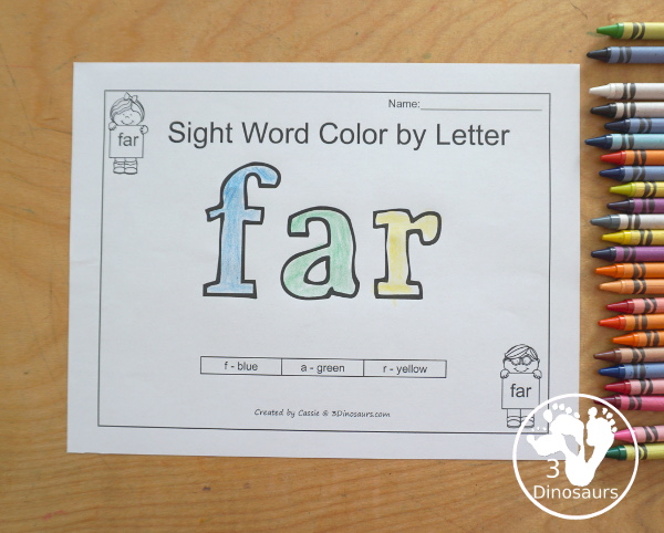 Free Romping & Roaring Third Grade Sight Words Packs Set 3:  Drink, Eight, Fall, Far - 6 pages of activities for each third Grade sight words: drink, eight, fall, and far. These are great for easy to use learning centers - 3Dinosaurs.com
