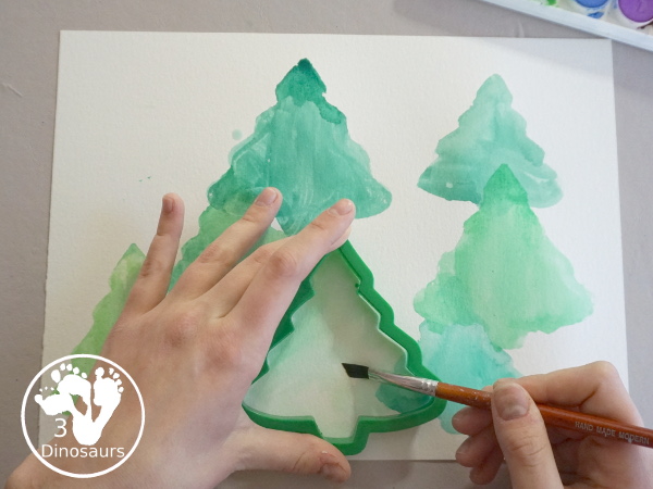 Watercolor Christmas Trees - a simple watercolor painting done with evergreen Christmas trees and watercolors - 3Dinosaurs.com