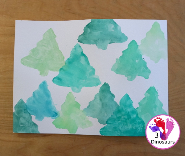 Watercolor Christmas Trees - a simple watercolor painting done with evergreen Christmas trees and watercolors - 3Dinosaurs.com