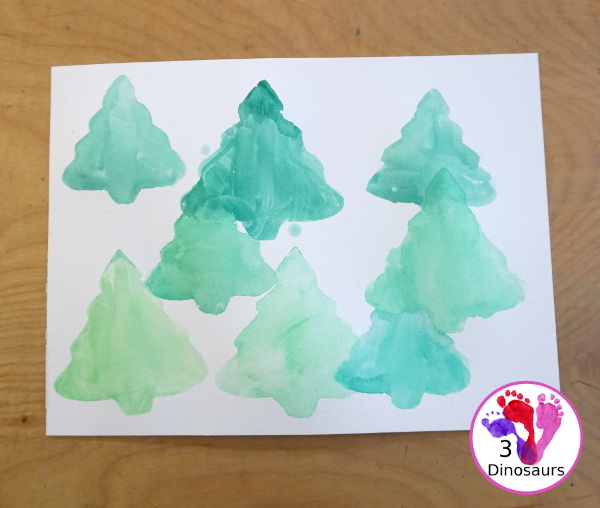 Watercolor Christmas Trees - a simple watercolor painting done with evergreen Christmas trees and watercolors - 3Dinosaurs.com