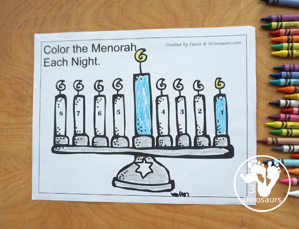 Free Hanukkah Color by Night & Dot Marker Printables. You have a menorah for Hanukkah and then you can dot marker pages for Hanukkah to make fine motor fun for Hanukkah. - 3Dinosaurs.com