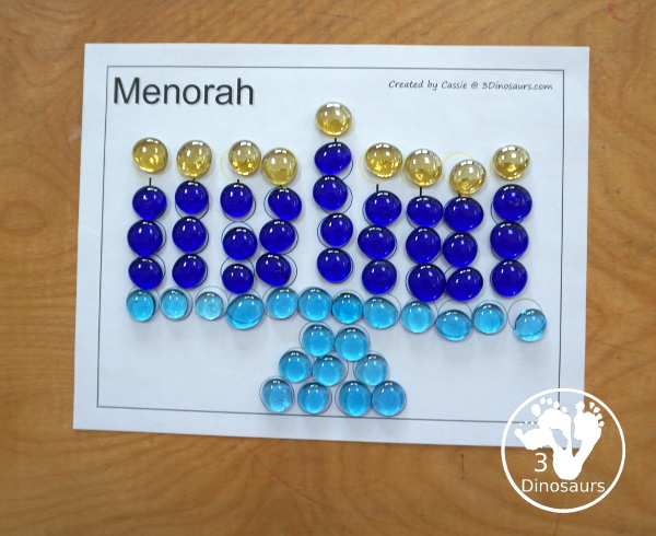 Free Hanukkah Color by Night & Dot Marker Printables. You have a menorah for Hanukkah and then you can dot marker pages for Hanukkah to make fine motor fun for Hanukkah. - 3Dinosaurs.com