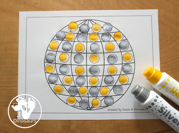 Free Disco Ball Fine Motor Mat Printables For New Years - You can also call this a countdown ball. A fun fine motor set with disco ball template, disco ball tracing, disco ball q-tip, disco ball dot marker page. Four fine fine motor mats for New years. - 3Dinosaurs.com