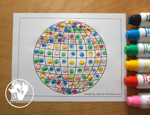 Free Disco Ball Fine Motor Mat Printables For New Years - You can also call this a countdown ball. A fun fine motor set with disco ball template, disco ball tracing, disco ball q-tip, disco ball dot marker page. Four fine fine motor mats for New years. - 3Dinosaurs.com