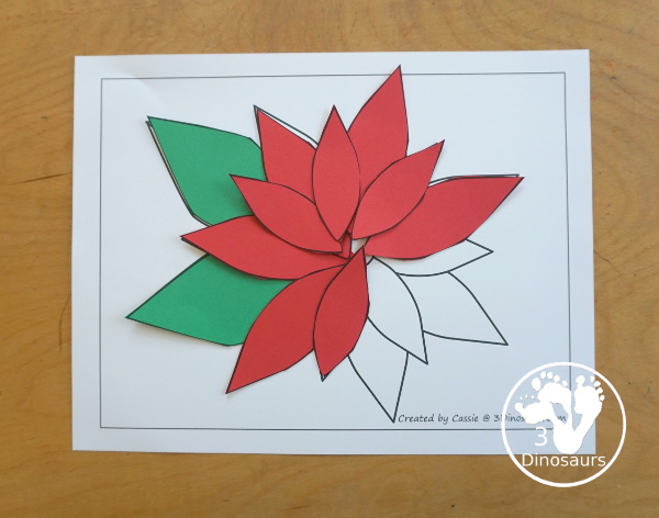 Free Poinsettia Fine Motor Mats - it has two poinsettia templates, a poinsettia tracing page, a poinsettia dot marker page, a poinsettia q-tip page, and a poinsettia template to cut out and make a poinsettia. A great fine motor set for kids - 3Dinosaurs.com