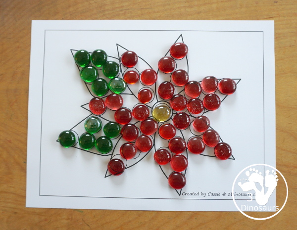 Free Poinsettia Fine Motor Mats - it has two poinsettia templates, a poinsettia tracing page, a poinsettia dot marker page, a poinsettia q-tip page, and a poinsettia template to cut out and make a poinsettia. A great fine motor set for kids - 3Dinosaurs.com