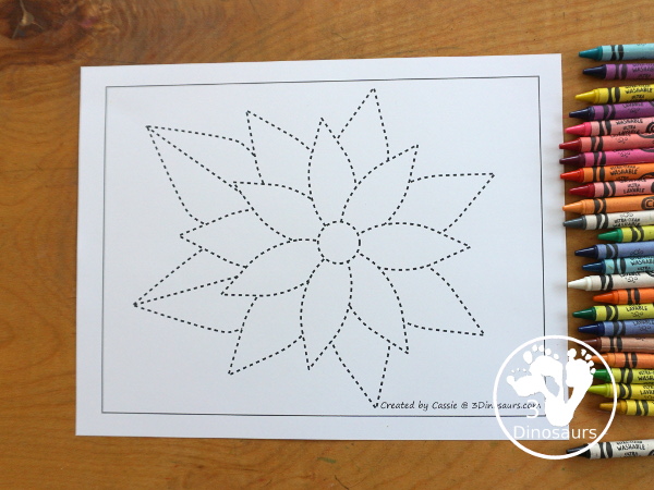 Free Poinsettia Fine Motor Mats - it has two poinsettia templates, a poinsettia tracing page, a poinsettia dot marker page, a poinsettia q-tip page, and a poinsettia template to cut out and make a poinsettia. A great fine motor set for kids - 3Dinosaurs.com