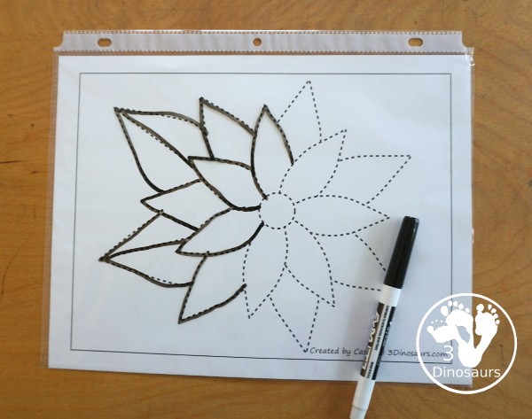 Free Poinsettia Fine Motor Mats - it has two poinsettia templates, a poinsettia tracing page, a poinsettia dot marker page, a poinsettia q-tip page, and a poinsettia template to cut out and make a poinsettia. A great fine motor set for kids - 3Dinosaurs.com