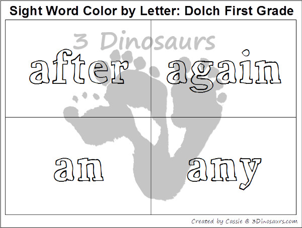 Free Sight Word Color by Letter: Dolch Sight Words: Preprimer, Primer, First Grade
