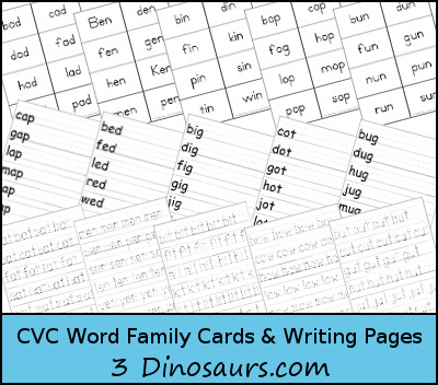 Free CVC Word Family Cards & Writing Practice - 3Dinosaurs.com