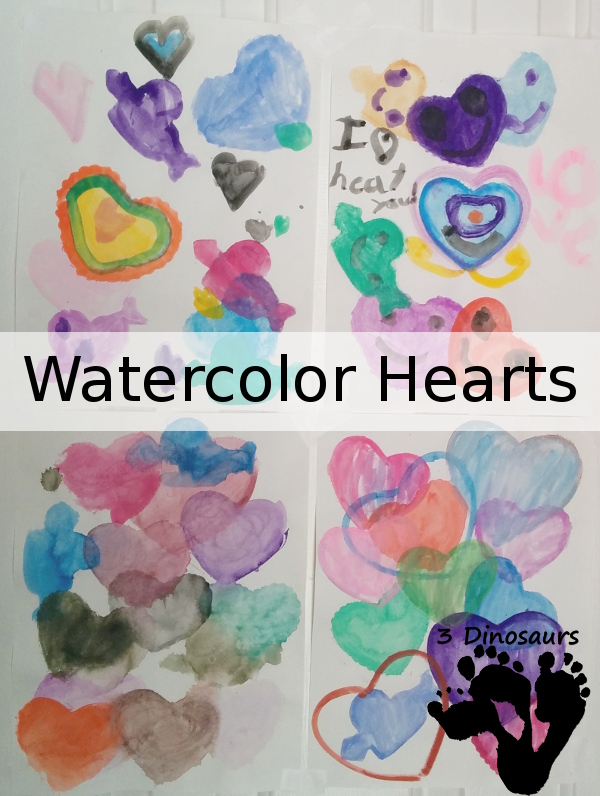 Water Color Hearts - 3Dinosaurs.com