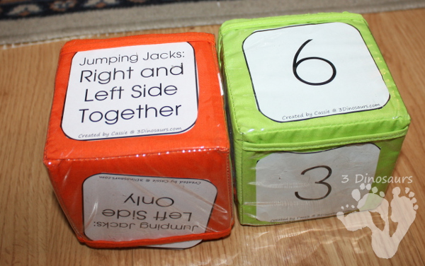 Gross Motor Fun: Jumping Jacks Dice: One Side only free printable - 3Dinosaurs.com