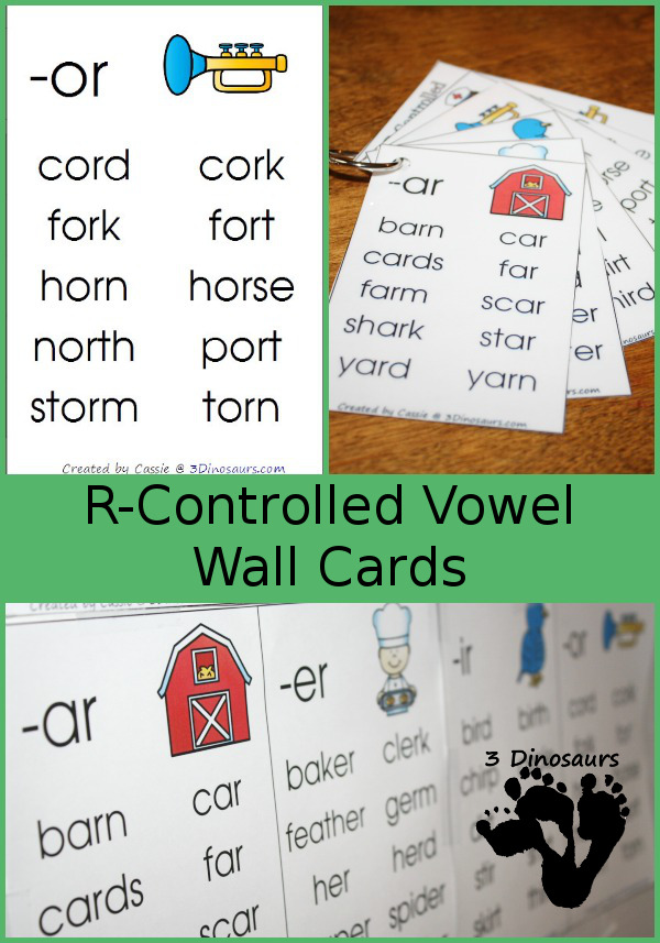 Free R-Controlled Vowel Wall Cards - 3Dinosaurs.com