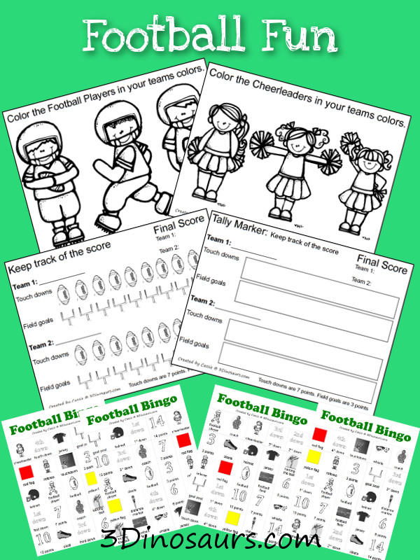 Football Pack Extra - great scoring and coloring pages for kids for the the big or Football Season - 3Dinosaurs.com