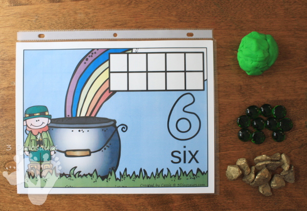 Free St Patrick's Day Themed Counting Mats: 1 to 10 - hands-on math with playdough number and ten frames - 3Dinosaurs.com