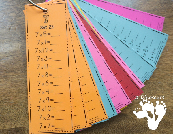 Multiplication Practice Bookmarks & No-Prep Worksheets - 68 bookmarks with answer key and matching worksheets for multiplication 1 to 12 - 3Dinosaurs.com