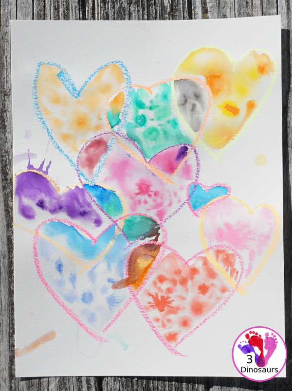 Watercolor Heart Process Art - a fun way to explore painting with watercolors - 3Dinosaurs.com