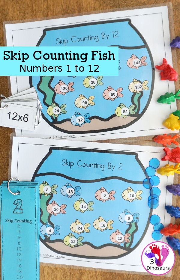 Free Skip Counting Fish - skip counting by numbers 1 to 12 learning mats - 3Dinosaurs.com