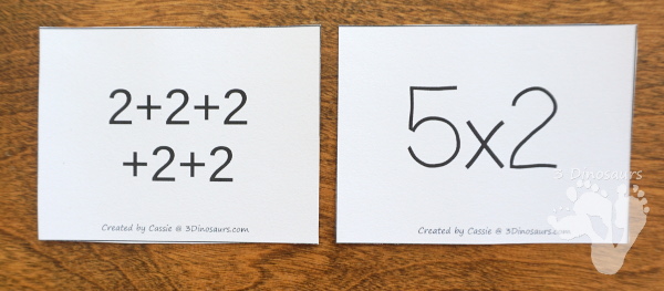 Free Valentines Multiplication by 2 Matching Cards - multiplication by groups of 2 with recording sheet for kids to match and record - 3Dinosaurs.com