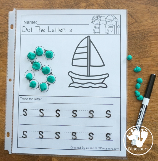 Free Alphabet Dot the Letter & Trace the Letter - all 26 ABC letters for kids to work on with uppercase or lowercase - 3Dinosaurs.com #dotmarker #freeprintable #abcs #kindergarten #prek