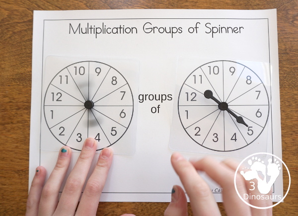 Free Groups of Multiplication - with hands-on math spinner, flashcards and recording sheets for working on multiplication - 3Dinosaurs.com  #3dinosaurs #thirdgrade #fourthgrade #multiplication #handsonmath #freeprintable