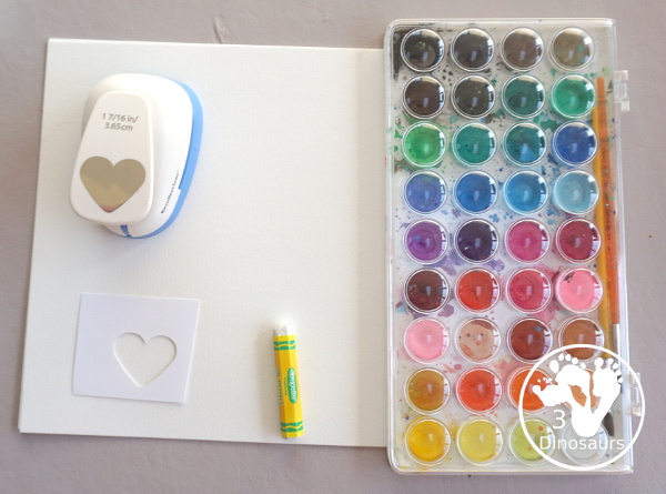 Oil Pastel and & Watercolor Heart Painting - supplies used to make the painting - 3Dinosaurs.com
