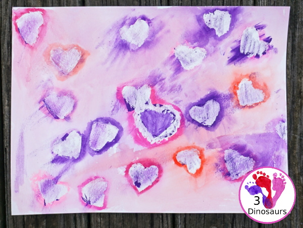 Oil Pastel and & Watercolor Heart Painting - fun mix art project for kids to do for Valentine's Day - 3Dinosaurs.com