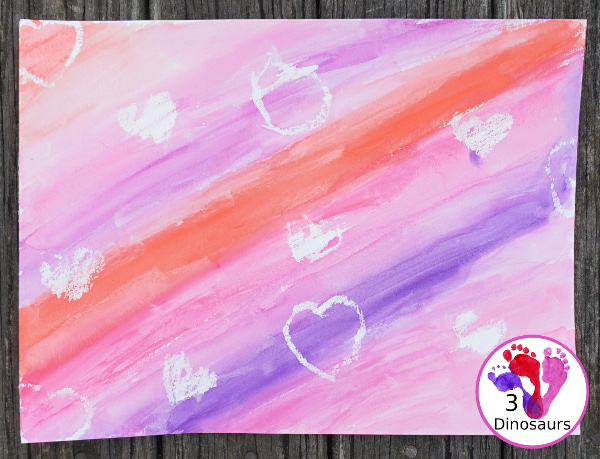 Oil Pastel and & Watercolor Heart Painting - fun mix art project for kids to do for Valentine's Day - 3Dinosaurs.com