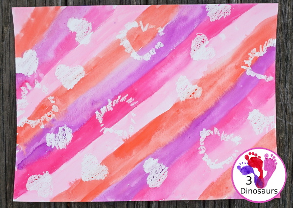 Oil Pastel and & Watercolor Heart Painting - fun mix art project for kids to do for Valentine's Day - 3Dinosaurs.com