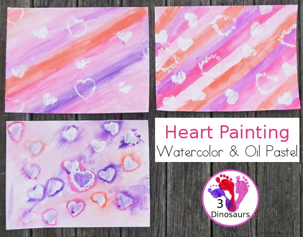 Oil Pastel and & Watercolor Heart Painting - fun mix art project for kids to do for Valentine's Day - 3Dinosaurs.com