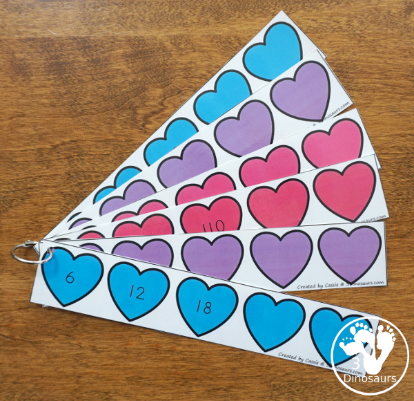 Free Heart Skip Counting Strips: how we store the strips and use them on a ring - 3Dinosaurs.com #skipcounting #freeprintable